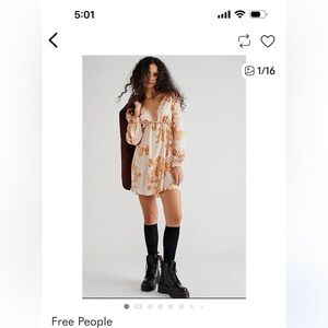 Free People Soli Mini Dress Long Sleeve Orange and Cream Size S/P